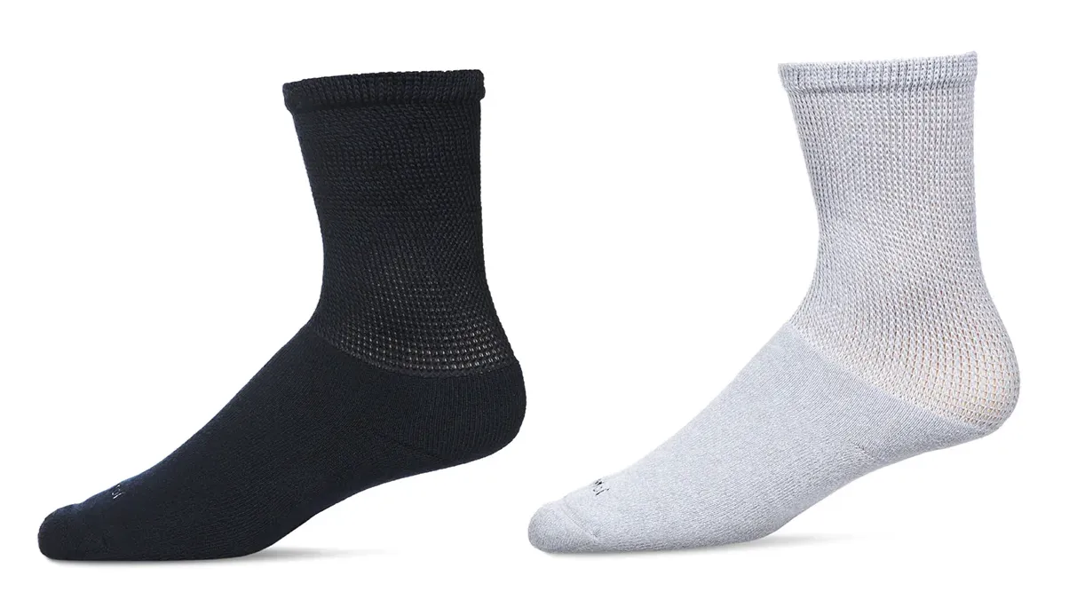 2 Pair Diabetic Full Cushion Crew Socks -Navy-Gray -Large
