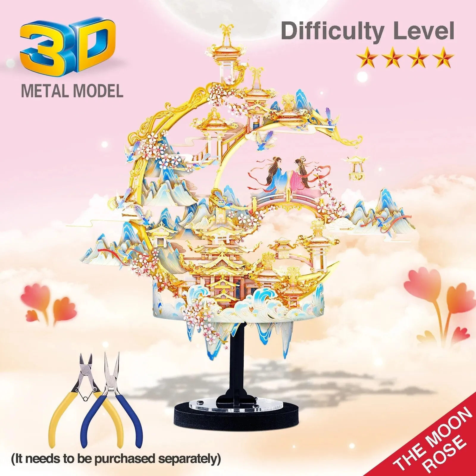3d Metal Puzzle the Moon Rose Assembly Model Kits Diy Set Jigsaw Toy