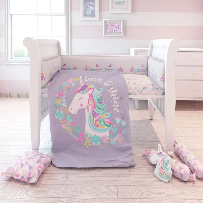 7 Piece Organic Baby Cot Bedding Set - Unicorn