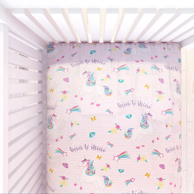7 Piece Organic Baby Cot Bedding Set - Unicorn