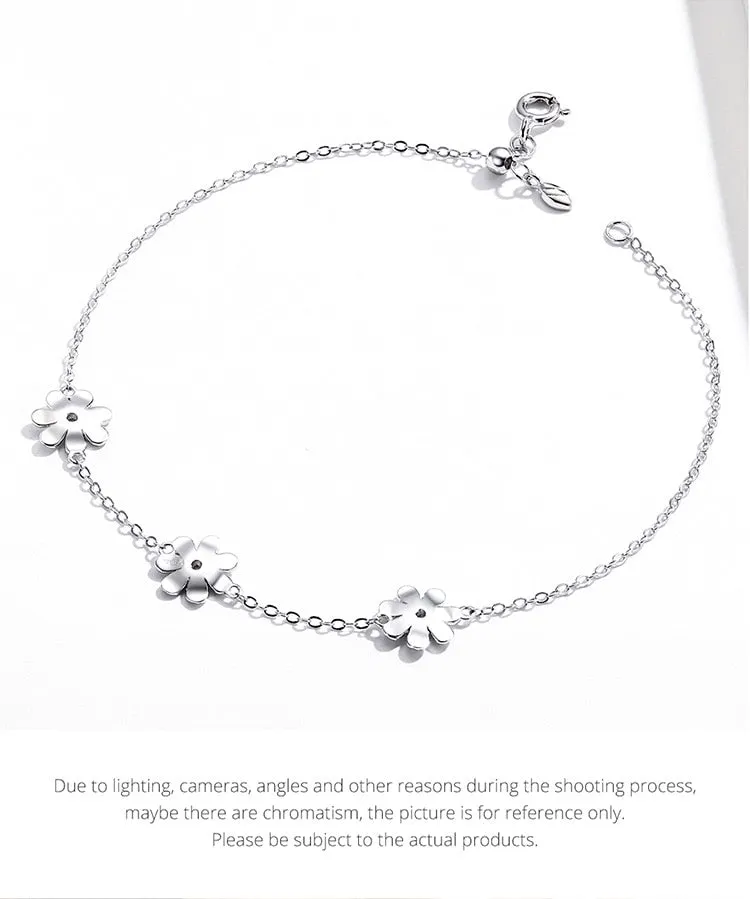 Anti-allergy 925 Sterling Silver Daisy Flower Link Bracelet for Women