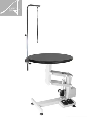 Auberon Round Height adjustable handsfree dog grooming table with foot pedal control & adjustable grooming arm   loop