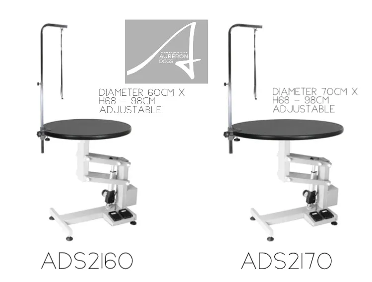 Auberon Round Height adjustable handsfree dog grooming table with foot pedal control & adjustable grooming arm   loop