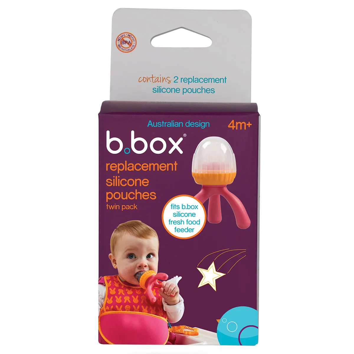 b.box Silicone Fresh Food Feeder Replacement Silicone Pouches - Twin Pack