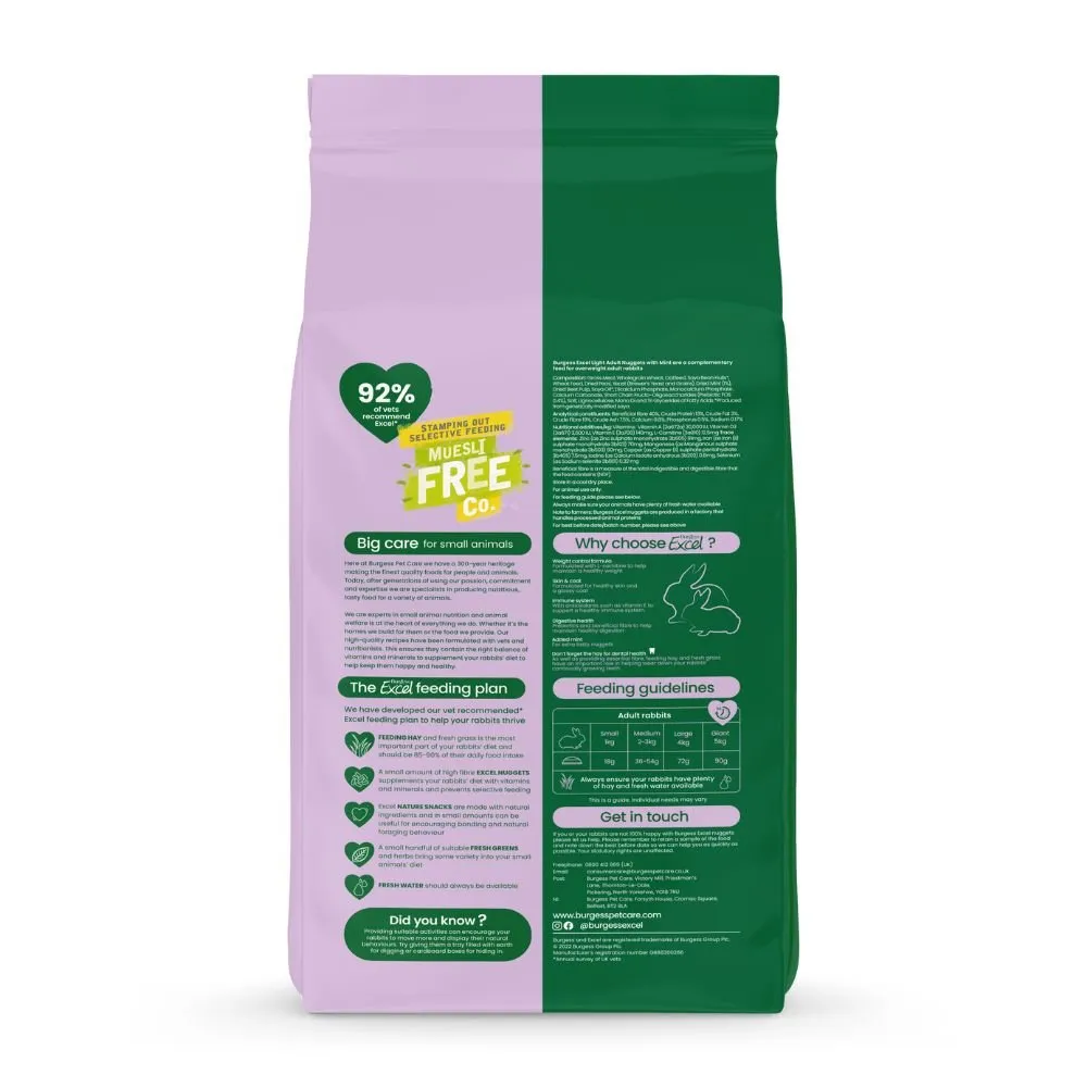 Burgess Excel Light Nuggets Rabbit Food  4 x 1.5kg