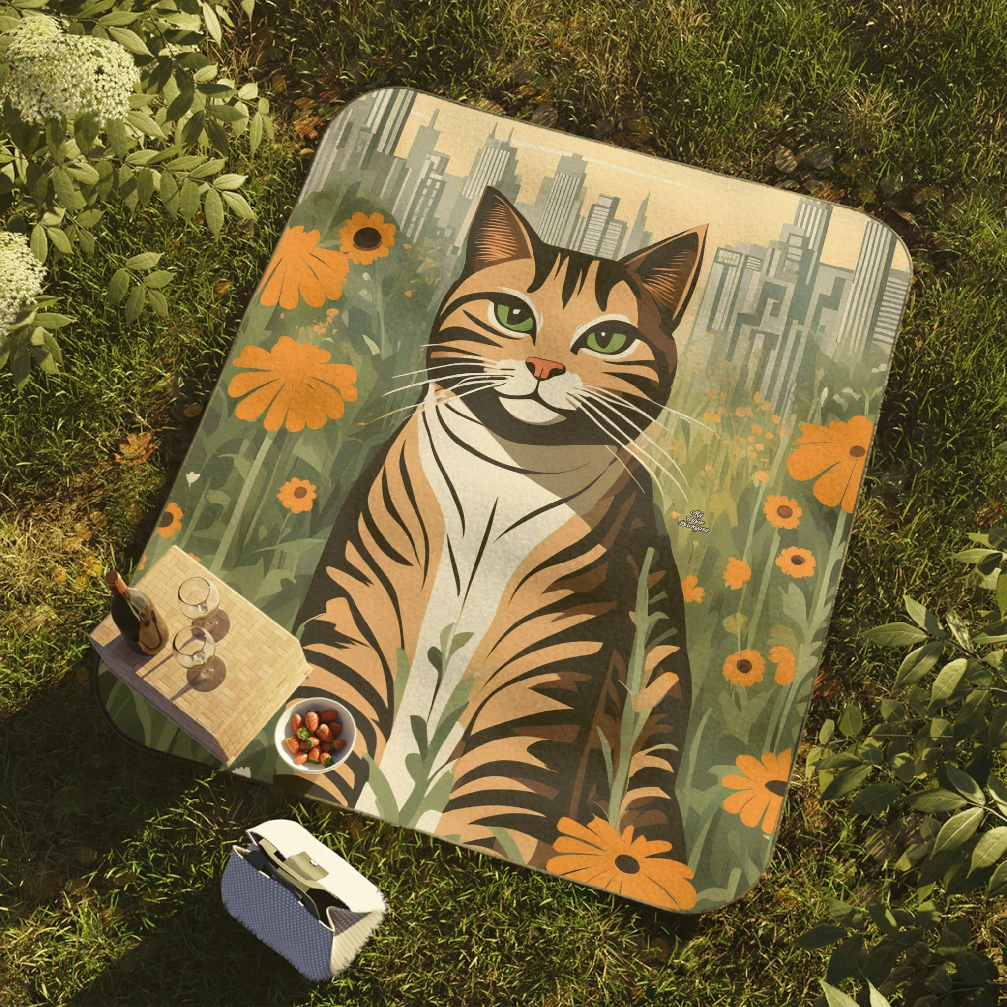 City Tabby Cozy Outdoor Picnic Blanket - Water-Resistant, 51x61 Inches