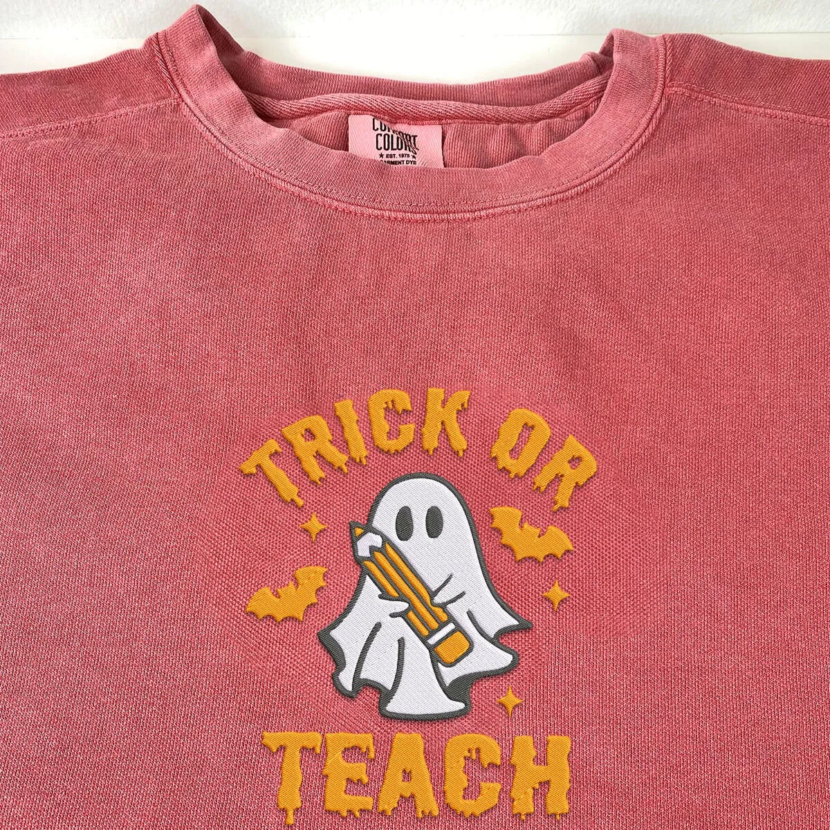 Comfort Color® Embroidered Trick or Teach Halloween T-Shirt or Sweatshirt