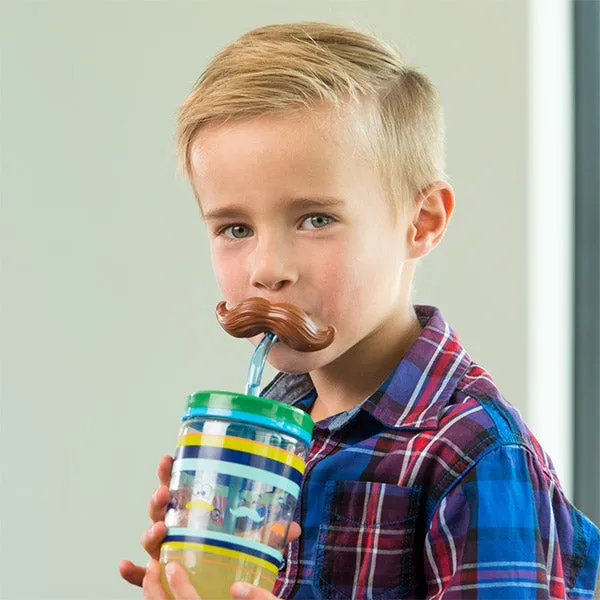 Contigo Bueno Funny Straw 470ml - Electric Blue Mustache