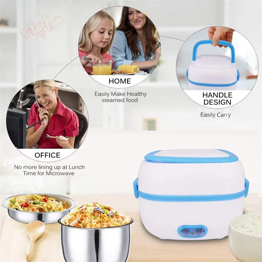 Electric Lunch Box Portable Food Warmer Food Heating Lunch Box Removable Food-Grade Stainless Steel Compartments, 220V 200W, for Car, Truck, office