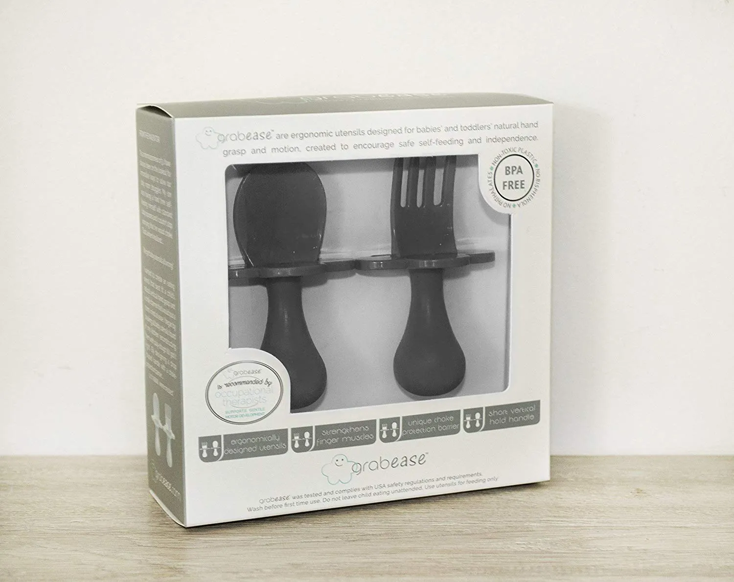 Grabease First Self Feeding Utensil Set - Gray