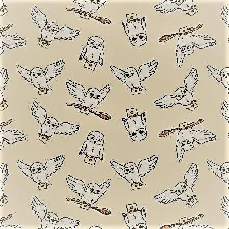 Harry Potter Hedwig Flannel Fabric on Cream