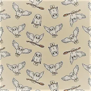 Harry Potter Hedwig Flannel Fabric on Cream