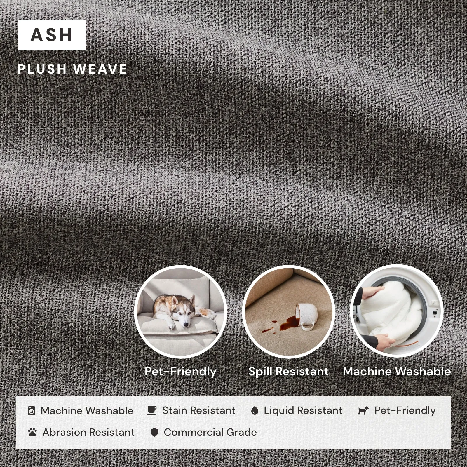 Modular Washable 3-Seater U-Sectional in Ash | Deluxe  Seat | Cloud Pillow