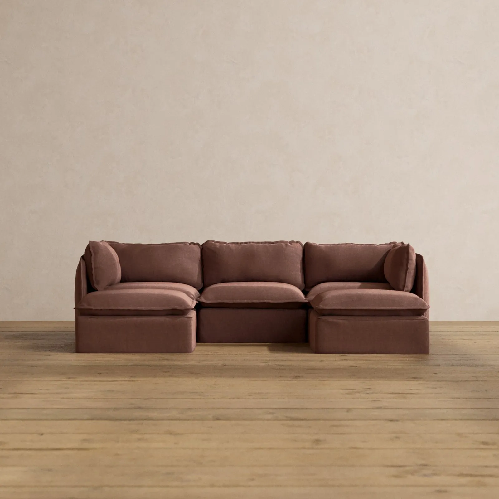 Modular Washable 3-Seater U-Sectional in Chestnut | Deluxe  Seat | Cloud Pillow