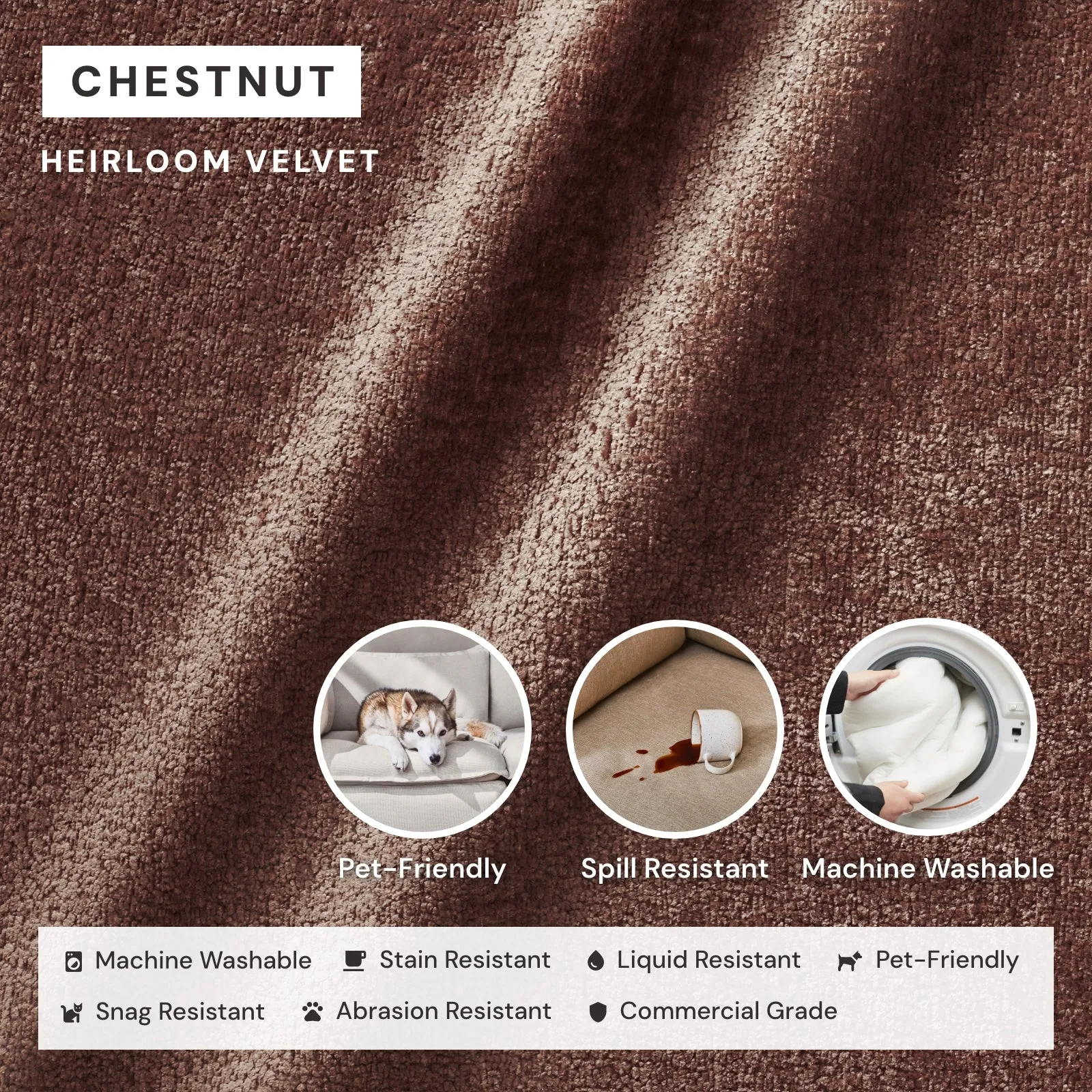 Modular Washable 3-Seater U-Sectional in Chestnut | Deluxe  Seat | Cloud Pillow
