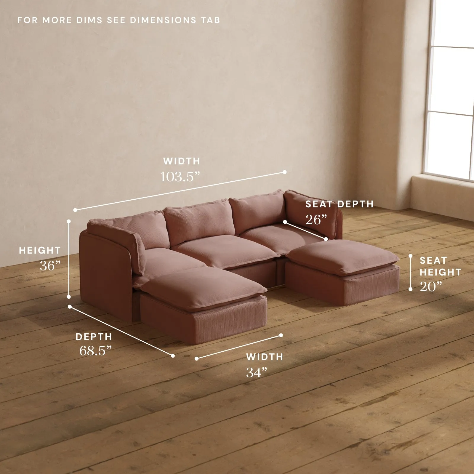 Modular Washable 3-Seater U-Sectional in Sakura | Memorix  Seat | Cloud Pillow