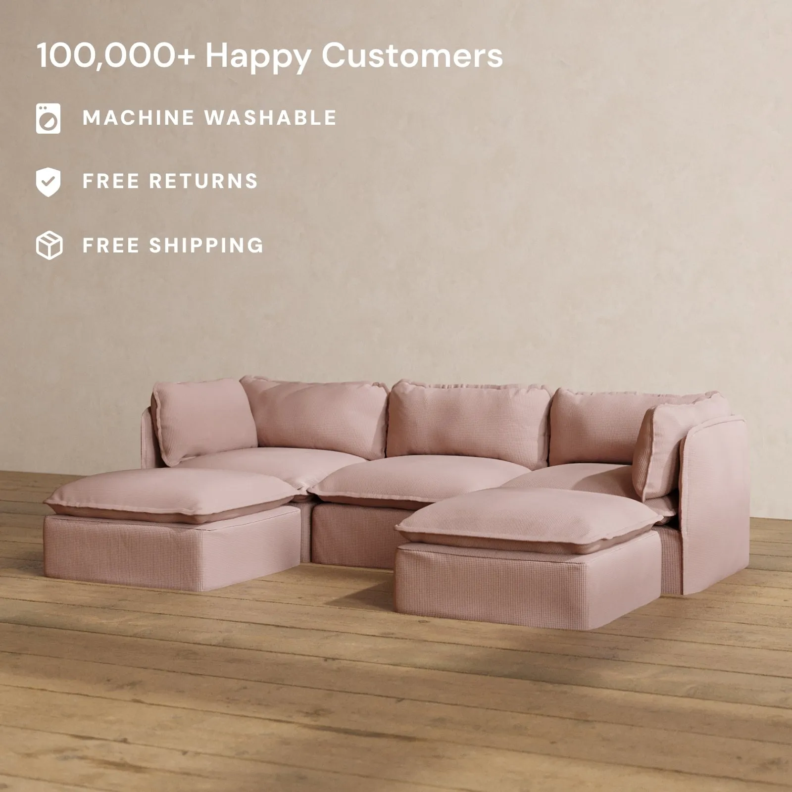 Modular Washable 3-Seater U-Sectional in Sakura | Memorix  Seat | Cloud Pillow