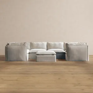 Modular Washable 6-Seater U-Sectional   Ottoman in Milk | Memorix  Seat | Cloud Pillow