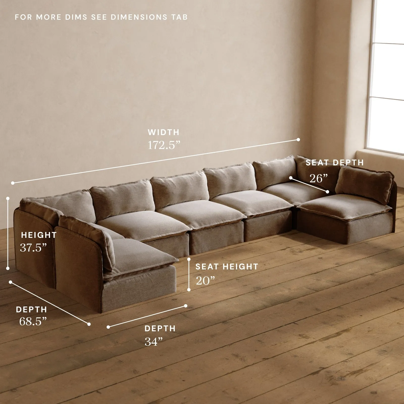 Modular Washable 7-Seater Open-Ends U-Sectional in Mist | Deluxe  Seat | Cloud Pillow
