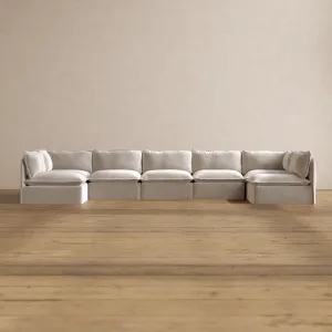 Modular Washable 7-Seater Open-Ends U-Sectional in Mist | Deluxe  Seat | Cloud Pillow