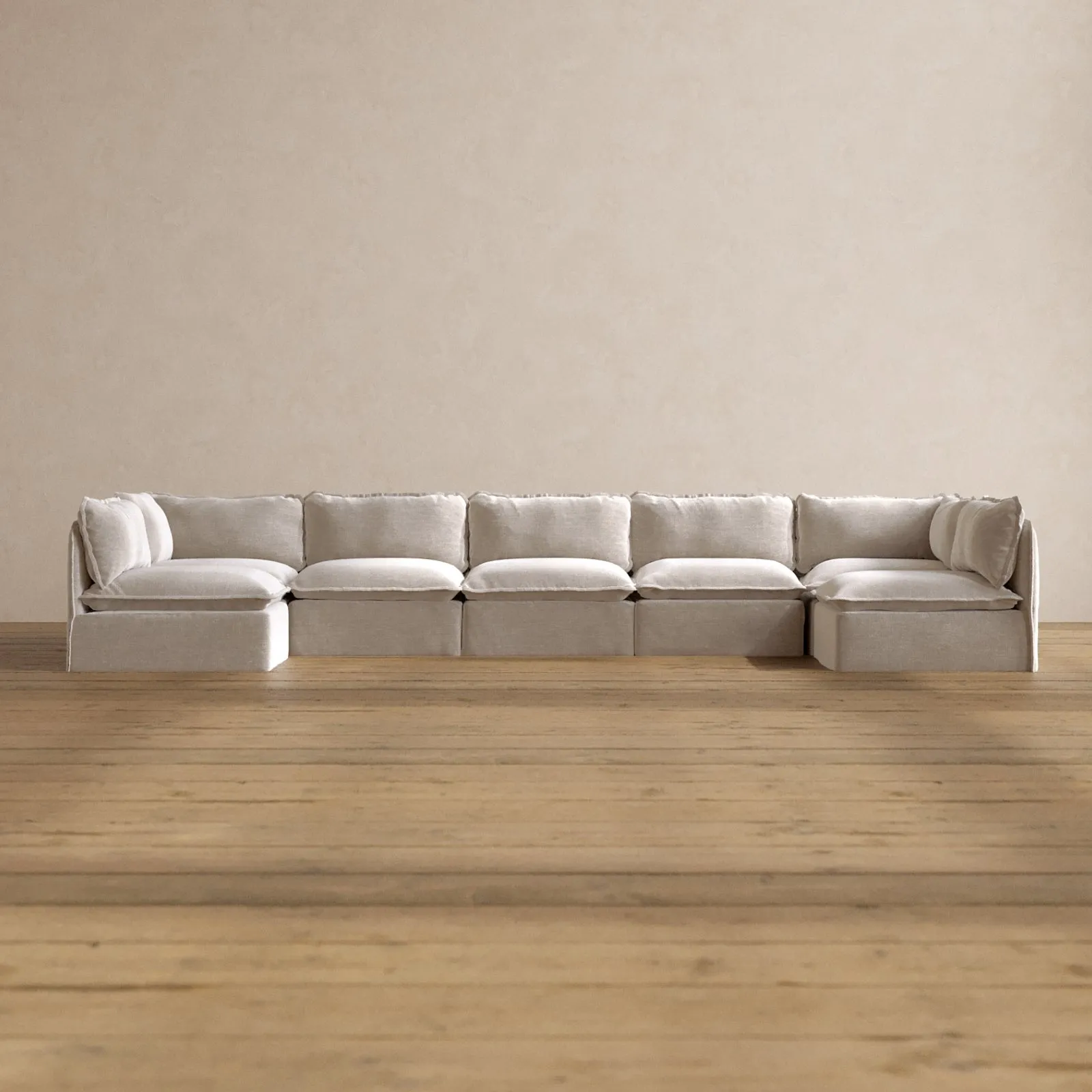 Modular Washable 7-Seater Open-Ends U-Sectional in Mist | Deluxe  Seat | Cloud Pillow