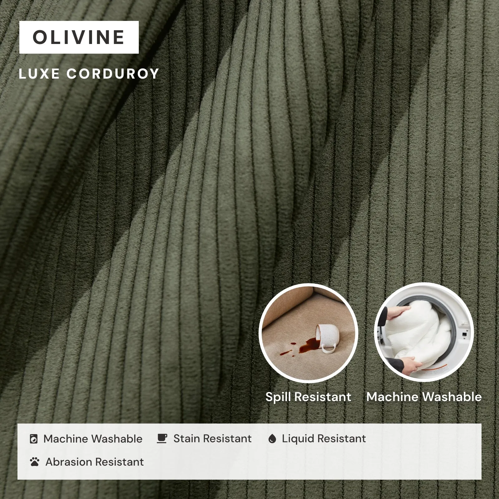 Modular Washable 7-Seater U-Sectional in Olivine | Deluxe  Seat | Cloud Pillow