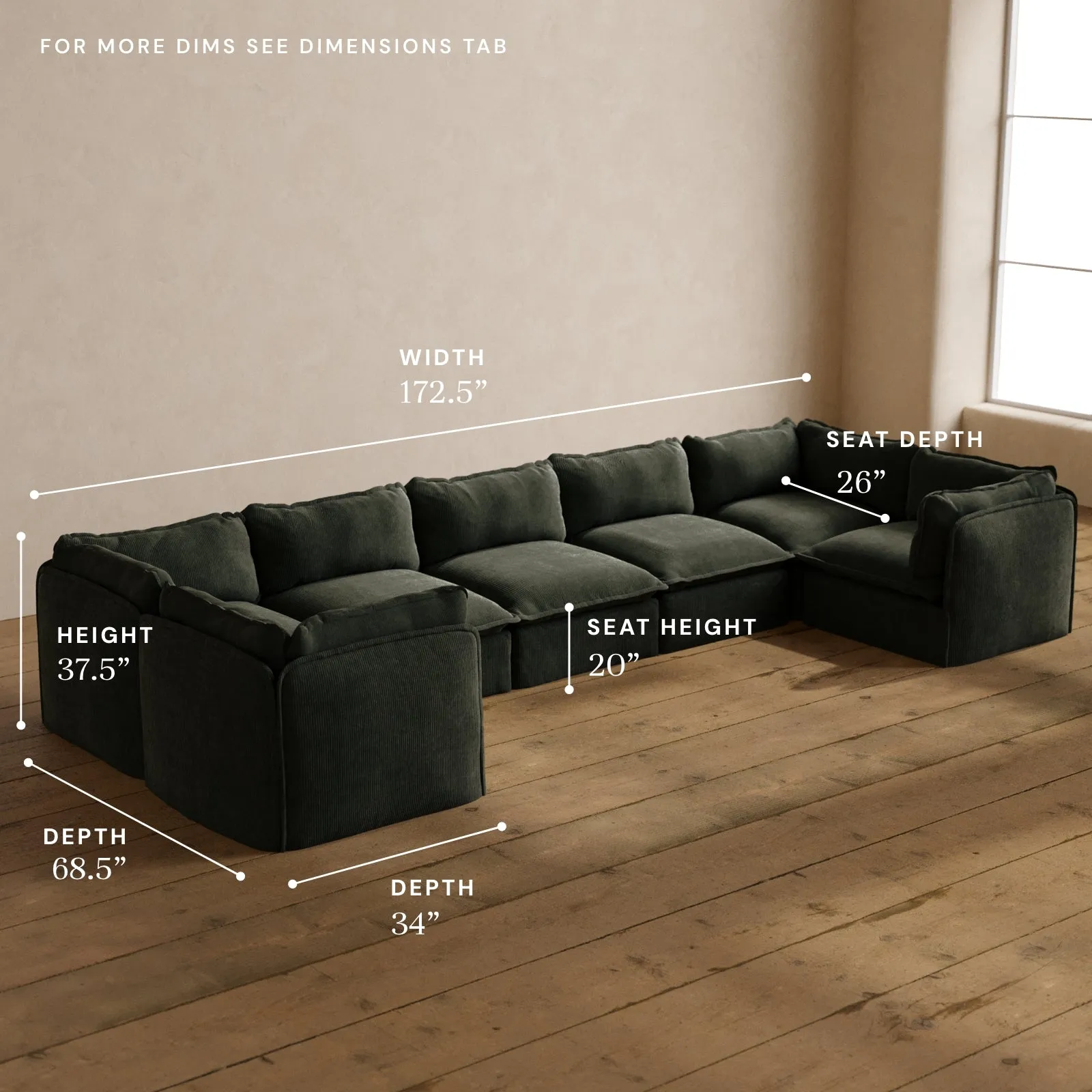 Modular Washable 7-Seater U-Sectional in Olivine | Deluxe  Seat | Cloud Pillow