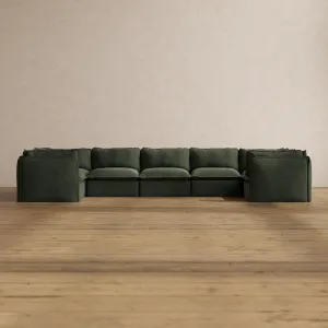 Modular Washable 7-Seater U-Sectional in Olivine | Deluxe  Seat | Cloud Pillow