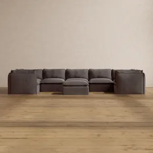 Modular Washable 7-Seater U-Sectional   Ottoman in Caviar | Memorix  Seat | Cloud Pillow