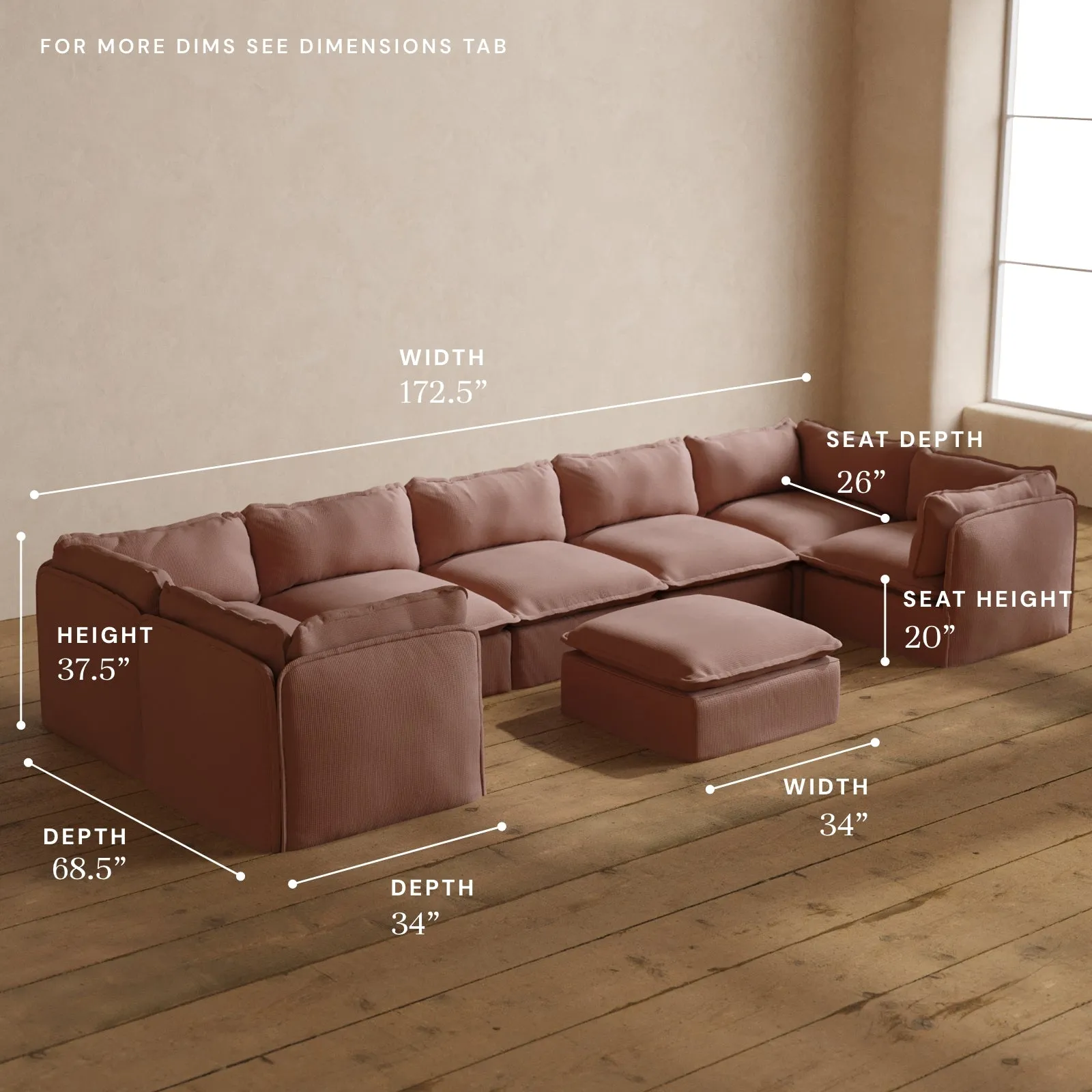 Modular Washable 7-Seater U-Sectional   Ottoman in Sakura | Memorix  Seat | Cloud Pillow