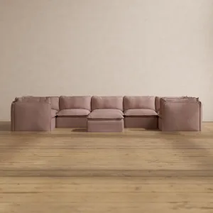 Modular Washable 7-Seater U-Sectional   Ottoman in Sakura | Memorix  Seat | Cloud Pillow