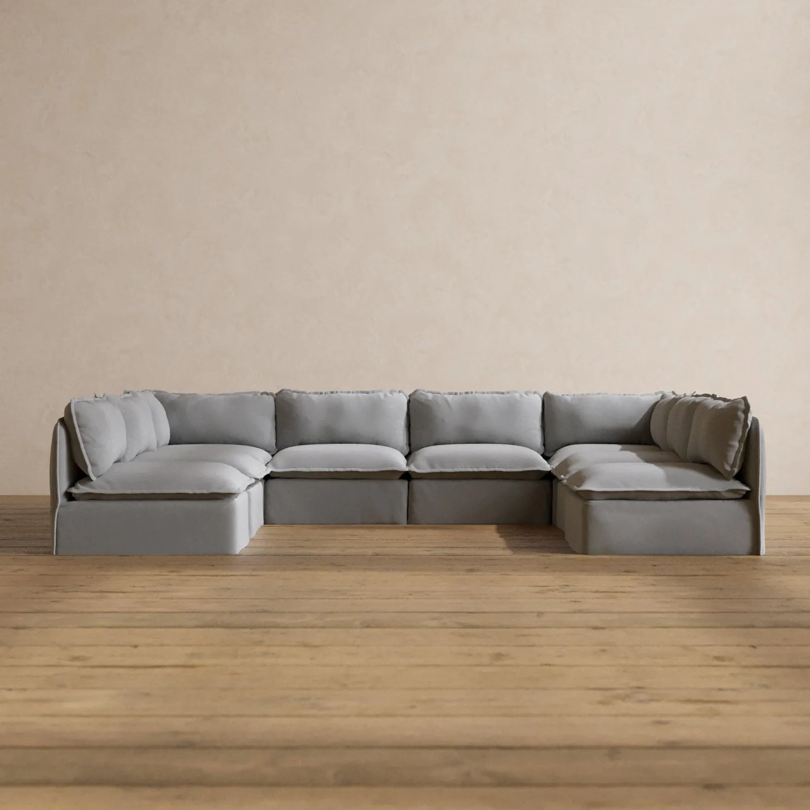 Modular Washable 8-Seater Open-Ends U-Sectional in Pumice | Deluxe  Seat | Cloud Pillow