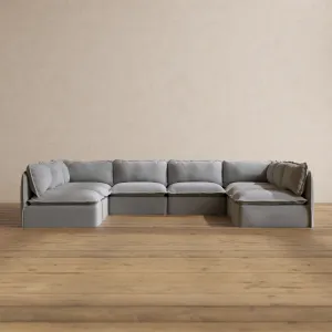 Modular Washable 8-Seater Open-Ends U-Sectional in Pumice | Deluxe  Seat | Cloud Pillow