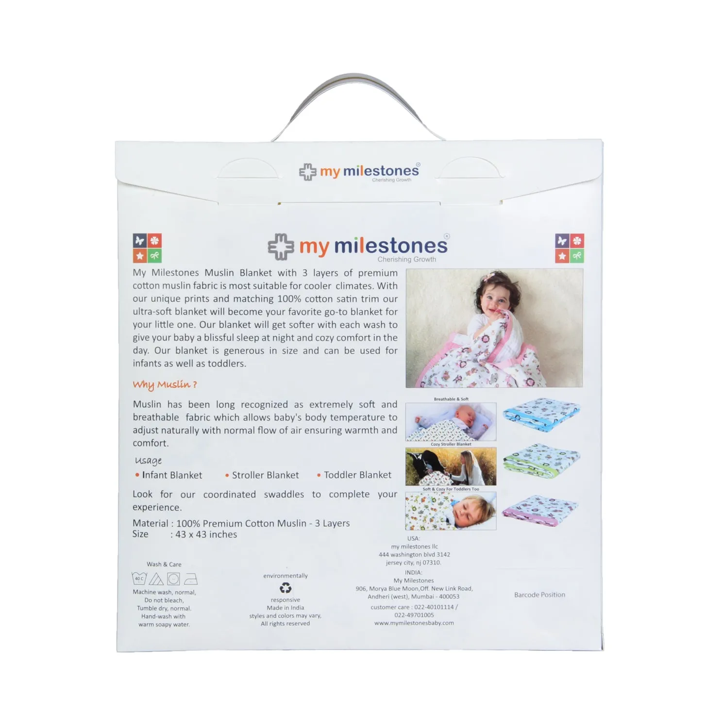 My Milestones 100% Cotton Muslin Baby Blanket - 6 Layered (43x43 inches) - Zoo Print Pink