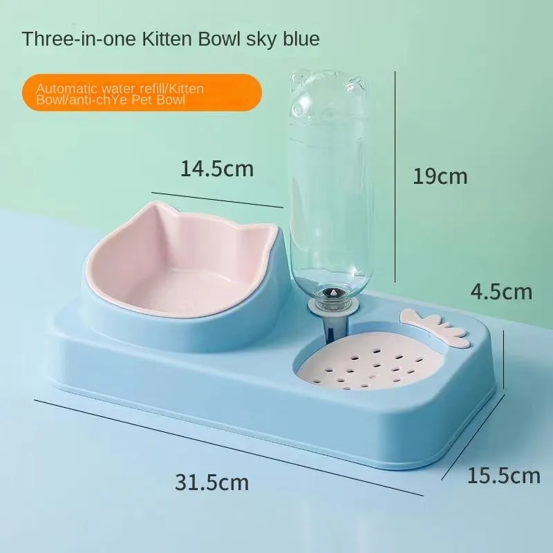New Pet Food Utensils Cute Cat Dogd Feeding Hit Color Belt Drinking Bottle Three-in-one Bowl Feeding and Water Cat Bowl for Cat