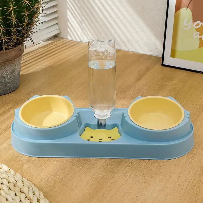 New Pet Food Utensils Cute Cat Dogd Feeding Hit Color Belt Drinking Bottle Three-in-one Bowl Feeding and Water Cat Bowl for Cat