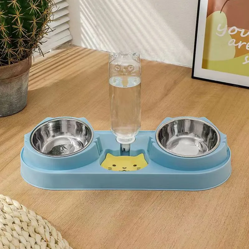 New Pet Food Utensils Cute Cat Dogd Feeding Hit Color Belt Drinking Bottle Three-in-one Bowl Feeding and Water Cat Bowl for Cat