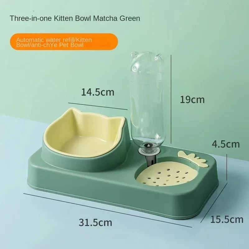 New Pet Food Utensils Cute Cat Dogd Feeding Hit Color Belt Drinking Bottle Three-in-one Bowl Feeding and Water Cat Bowl for Cat