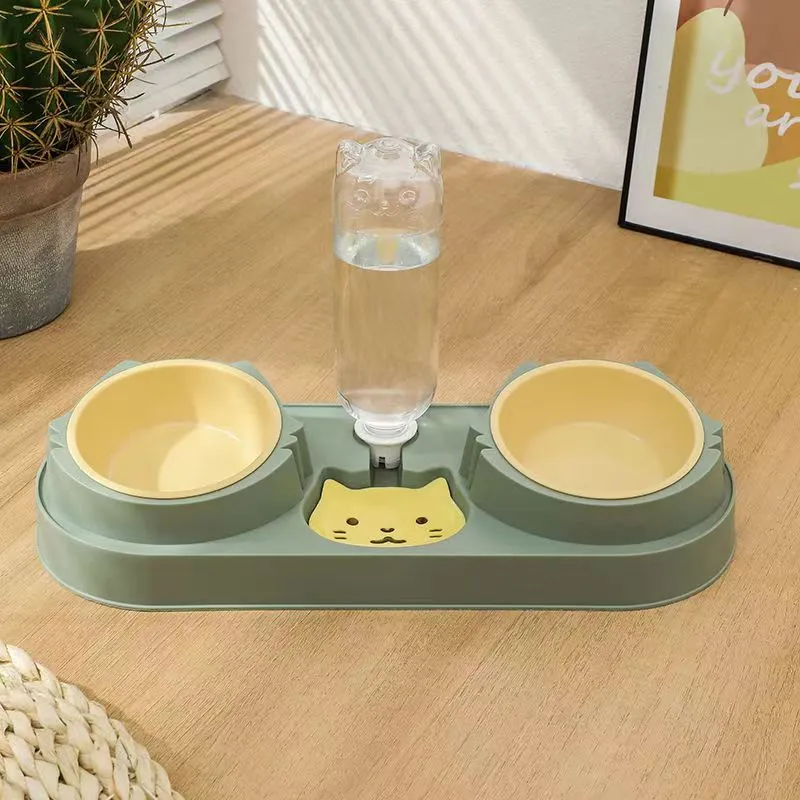 New Pet Food Utensils Cute Cat Dogd Feeding Hit Color Belt Drinking Bottle Three-in-one Bowl Feeding and Water Cat Bowl for Cat