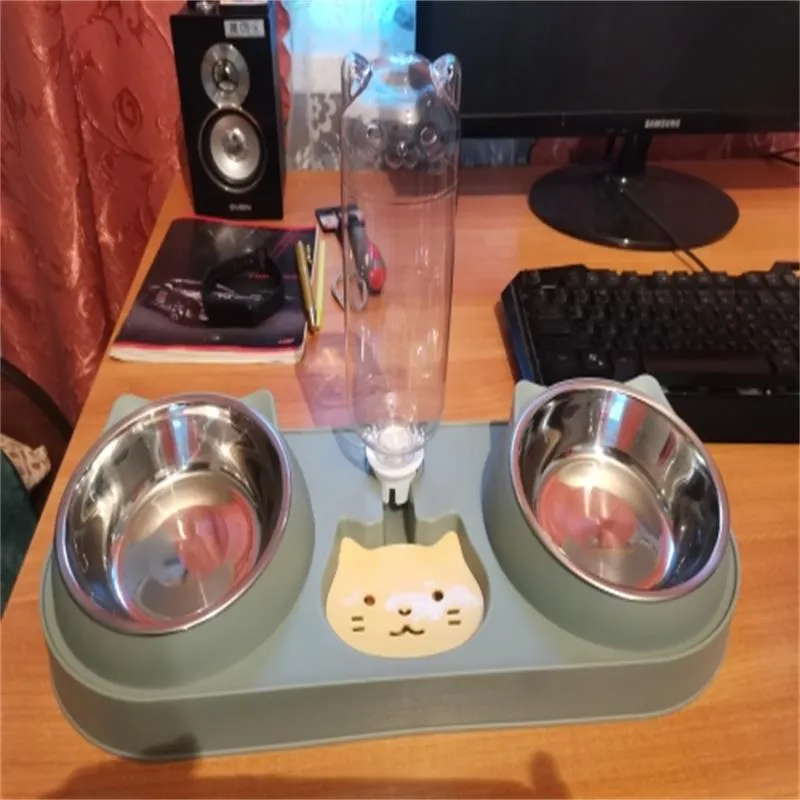 New Pet Food Utensils Cute Cat Dogd Feeding Hit Color Belt Drinking Bottle Three-in-one Bowl Feeding and Water Cat Bowl for Cat