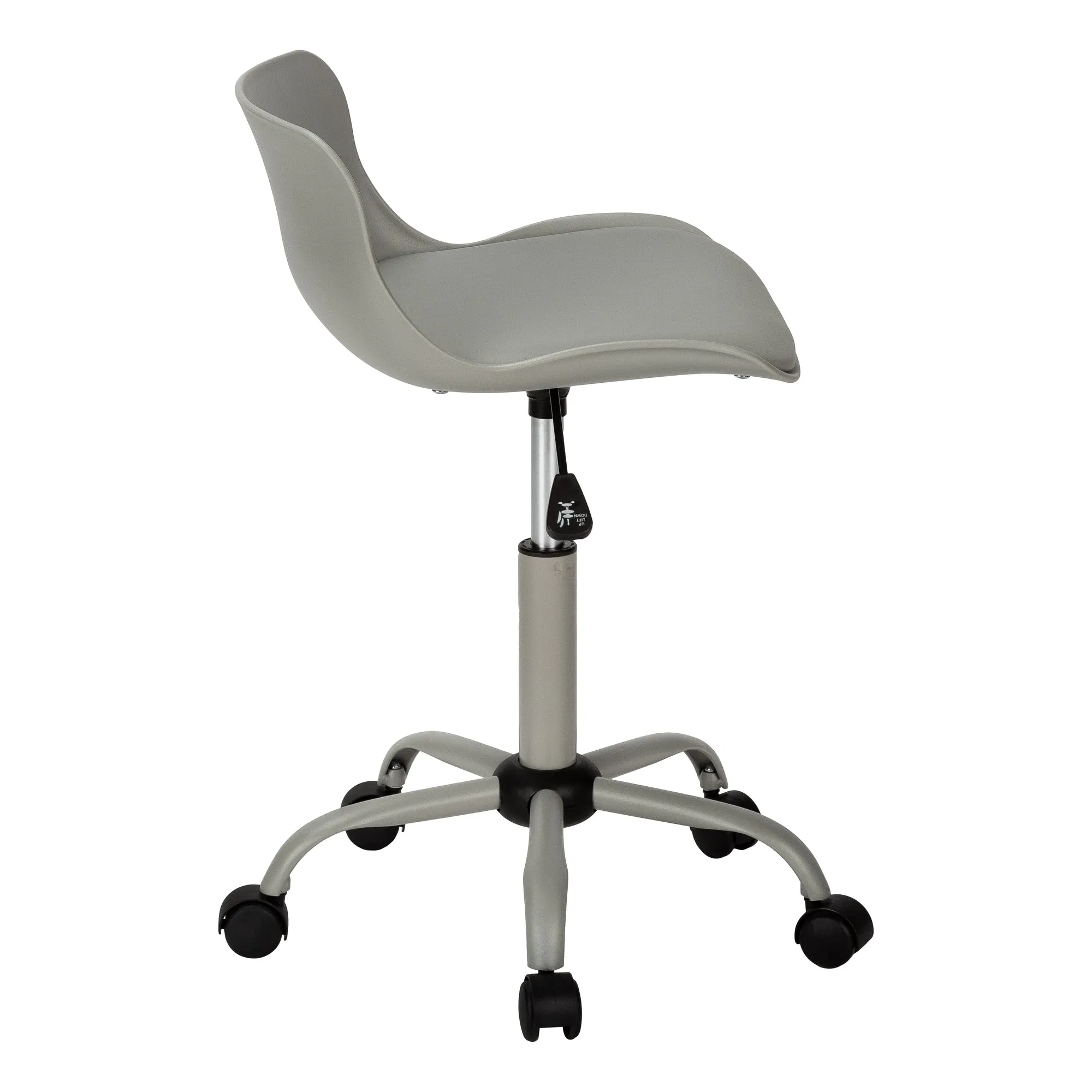 Office Chair, Adjustable Height, Swivel, Ergonomic, Computer Desk, Work, Juvenile, Grey Leather Look, Grey Metal, Contemporary, Modern