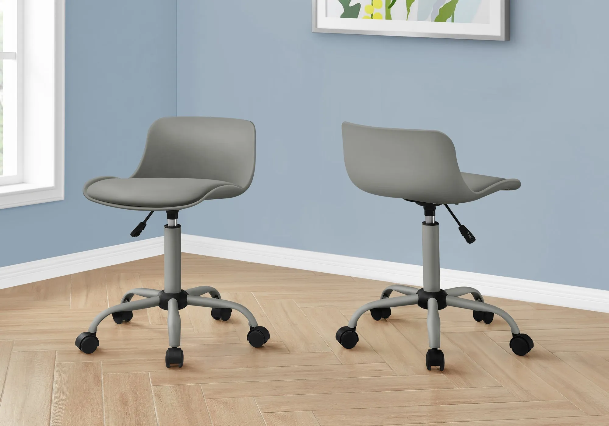 Office Chair, Adjustable Height, Swivel, Ergonomic, Computer Desk, Work, Juvenile, Grey Leather Look, Grey Metal, Contemporary, Modern