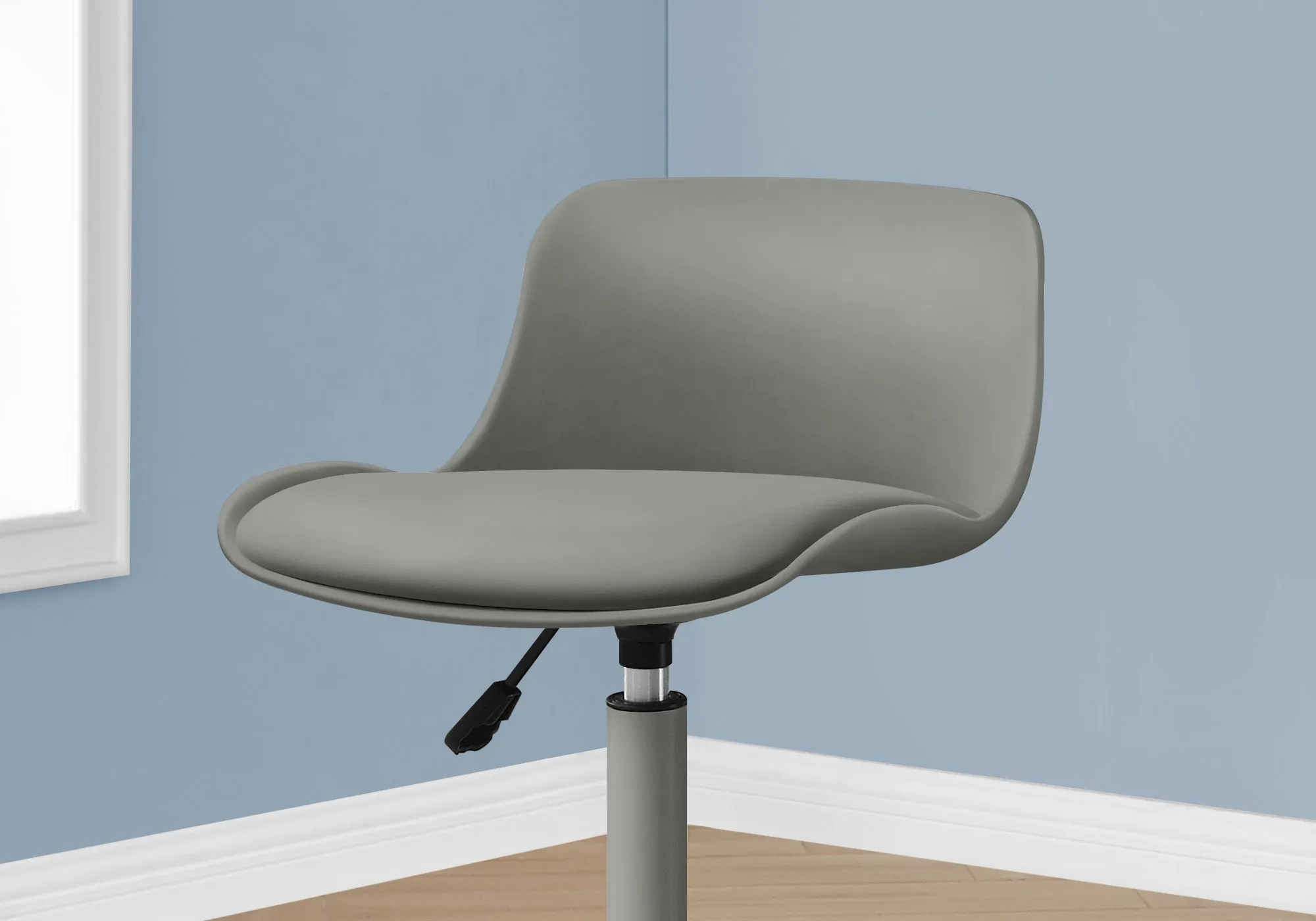 Office Chair, Adjustable Height, Swivel, Ergonomic, Computer Desk, Work, Juvenile, Grey Leather Look, Grey Metal, Contemporary, Modern