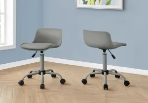 Office Chair, Adjustable Height, Swivel, Ergonomic, Computer Desk, Work, Juvenile, Grey Leather Look, Grey Metal, Contemporary, Modern