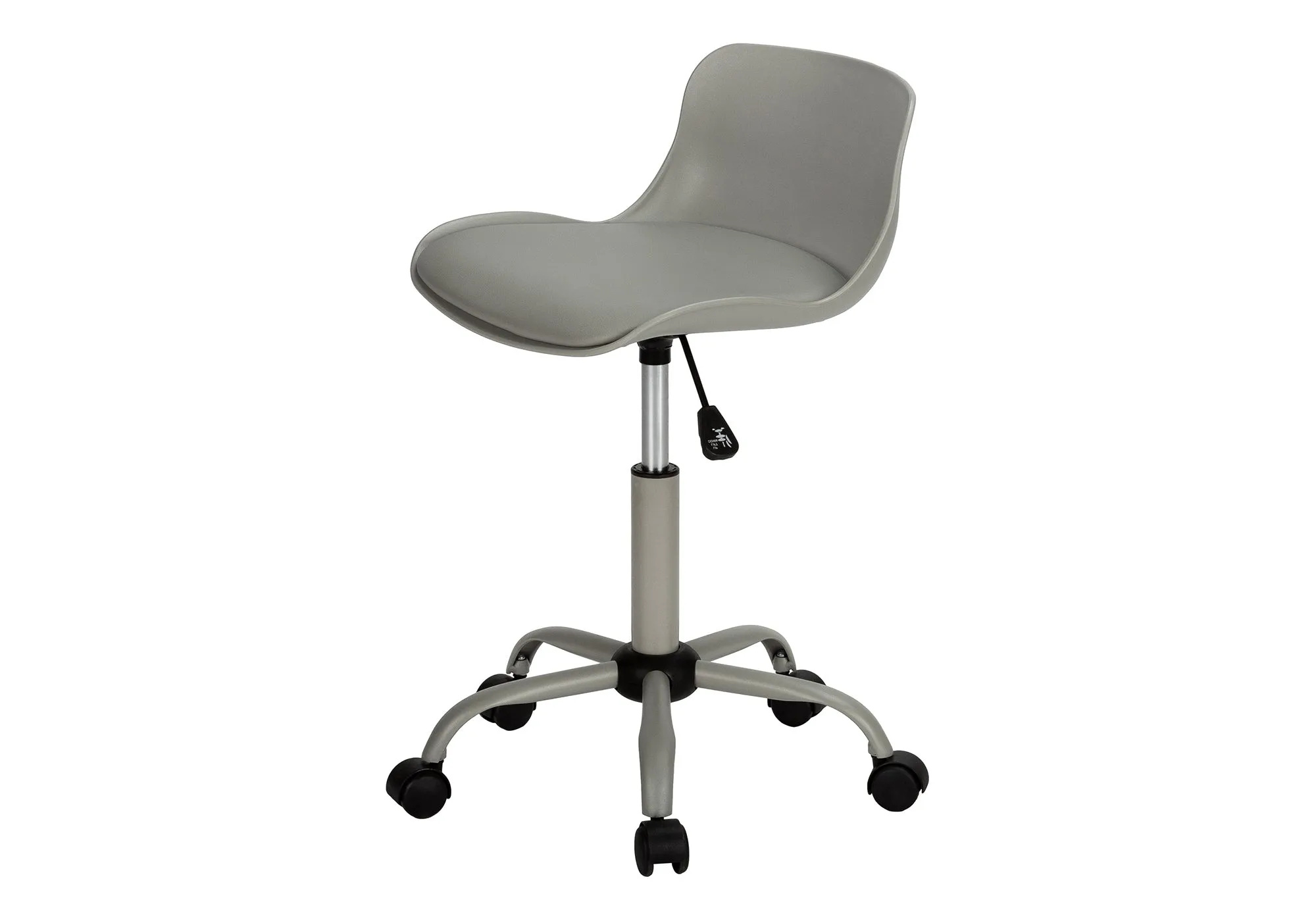 Office Chair, Adjustable Height, Swivel, Ergonomic, Computer Desk, Work, Juvenile, Grey Leather Look, Grey Metal, Contemporary, Modern