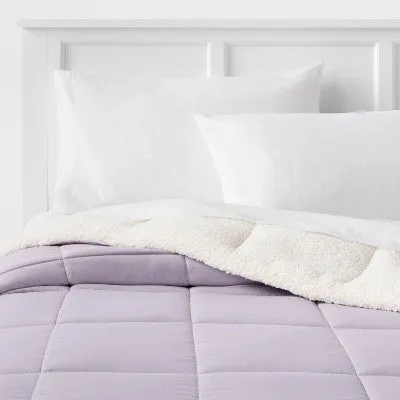 Open Box - Twin/Twin Extra Long Faux Shearling Washed Microfiber Reversible Comforter Light Purple - Room Essentials: Brushed, OEKO-TEX Certified
