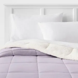 Open Box - Twin/Twin Extra Long Faux Shearling Washed Microfiber Reversible Comforter Light Purple - Room Essentials: Brushed, OEKO-TEX Certified