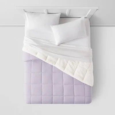 Open Box - Twin/Twin Extra Long Faux Shearling Washed Microfiber Reversible Comforter Light Purple - Room Essentials: Brushed, OEKO-TEX Certified