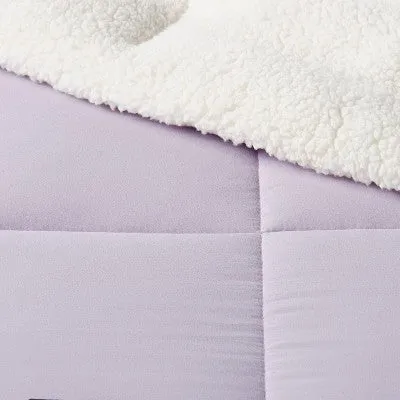 Open Box - Twin/Twin Extra Long Faux Shearling Washed Microfiber Reversible Comforter Light Purple - Room Essentials: Brushed, OEKO-TEX Certified