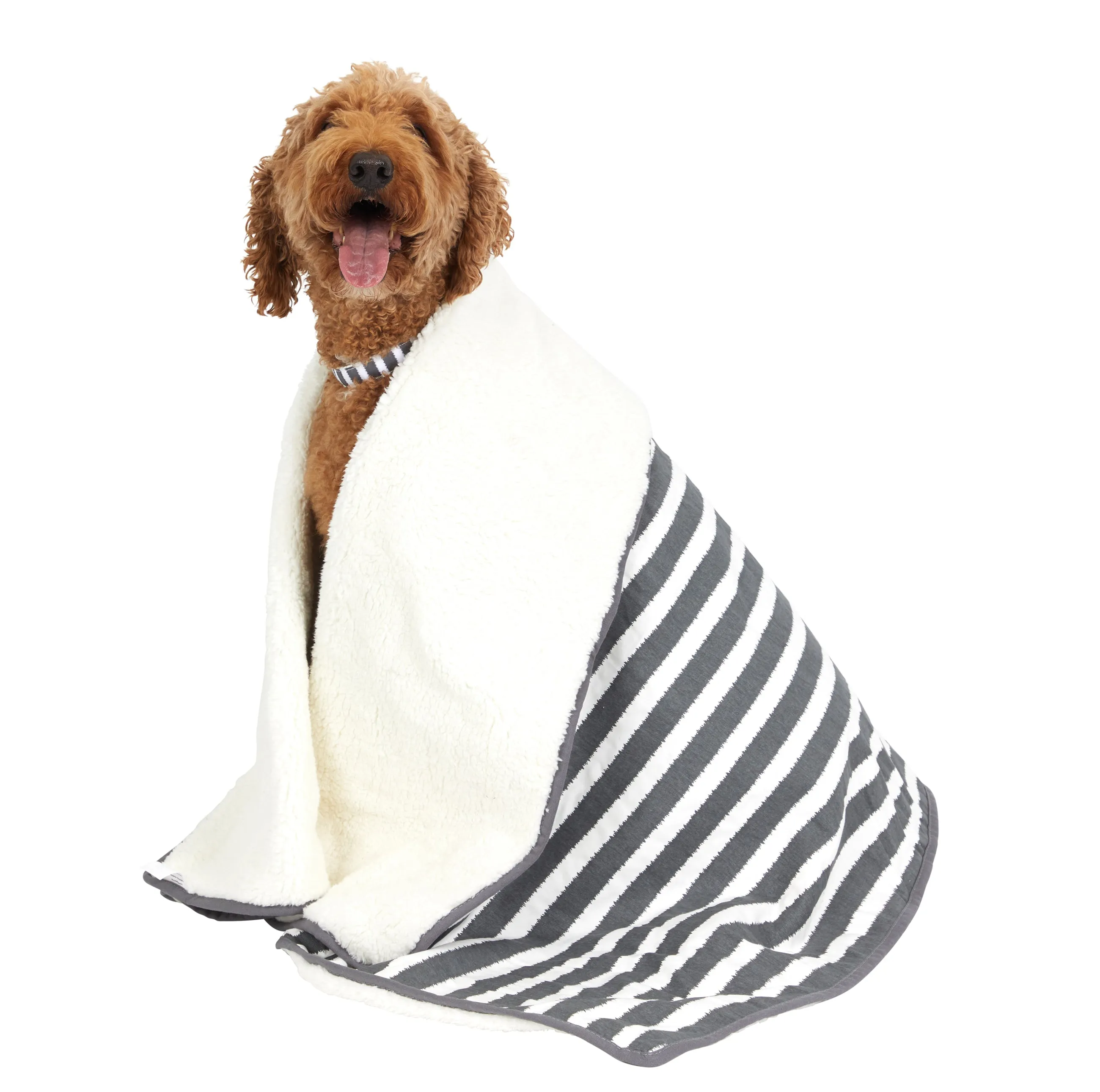 Pet Blanket with Fleece - Charcoal Hamptons Stripe
